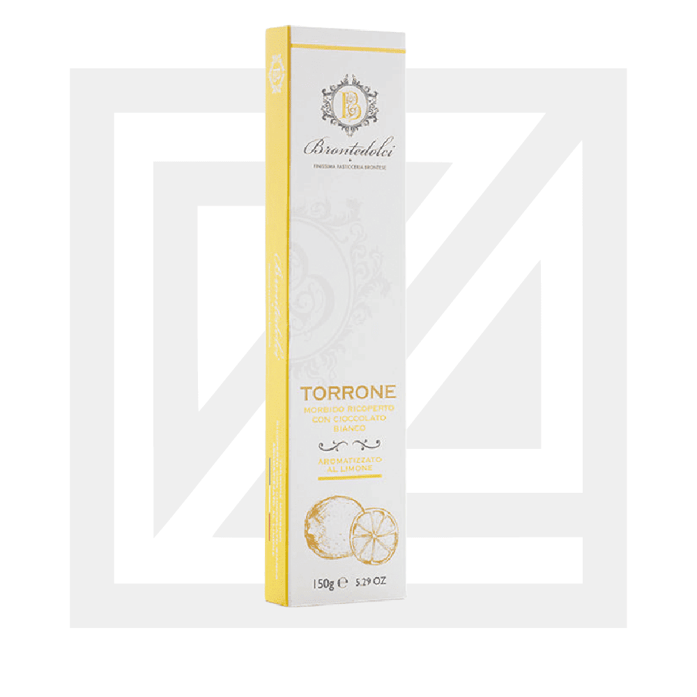 Torrone morbido ricoperto con cioccolato bianco aromatizzato al limone