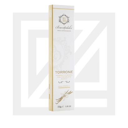 Torrone morbido ricoperto con cioccolato bianco aromatizzato alla vaniglia